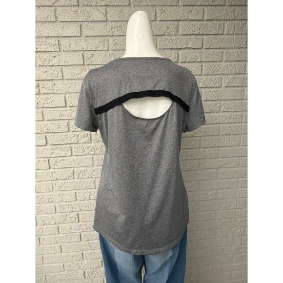 Danskin Women’s Gray Cut-Out Back Short Sleeve Top Size L 12-14 - Picture 2 of 5
